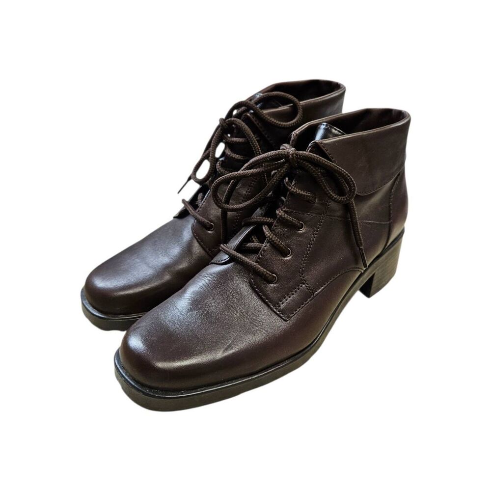 Classic Elements Brown Square Toe Lace Up Ankle Boots Womens Size 8